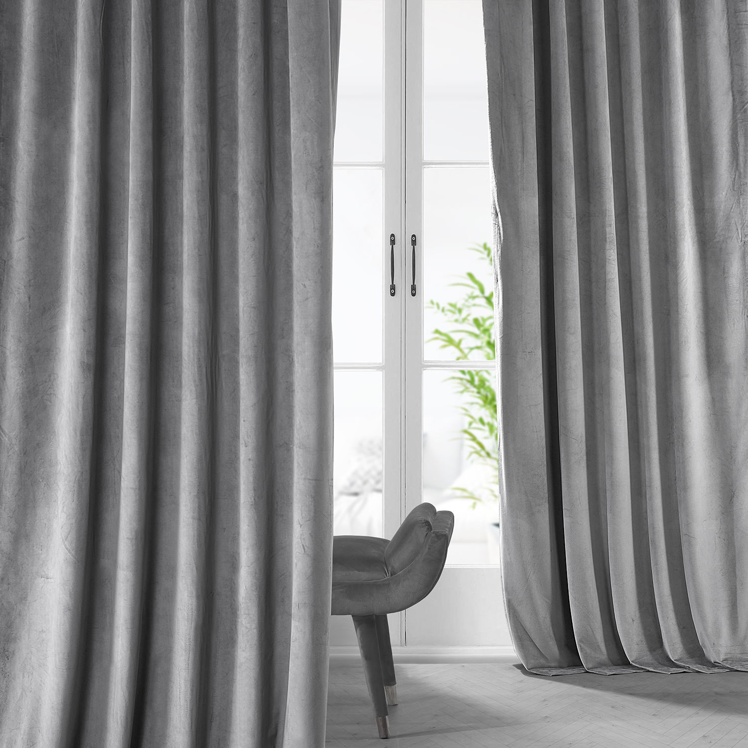 Destiny Grey Plush Velvet Curtain