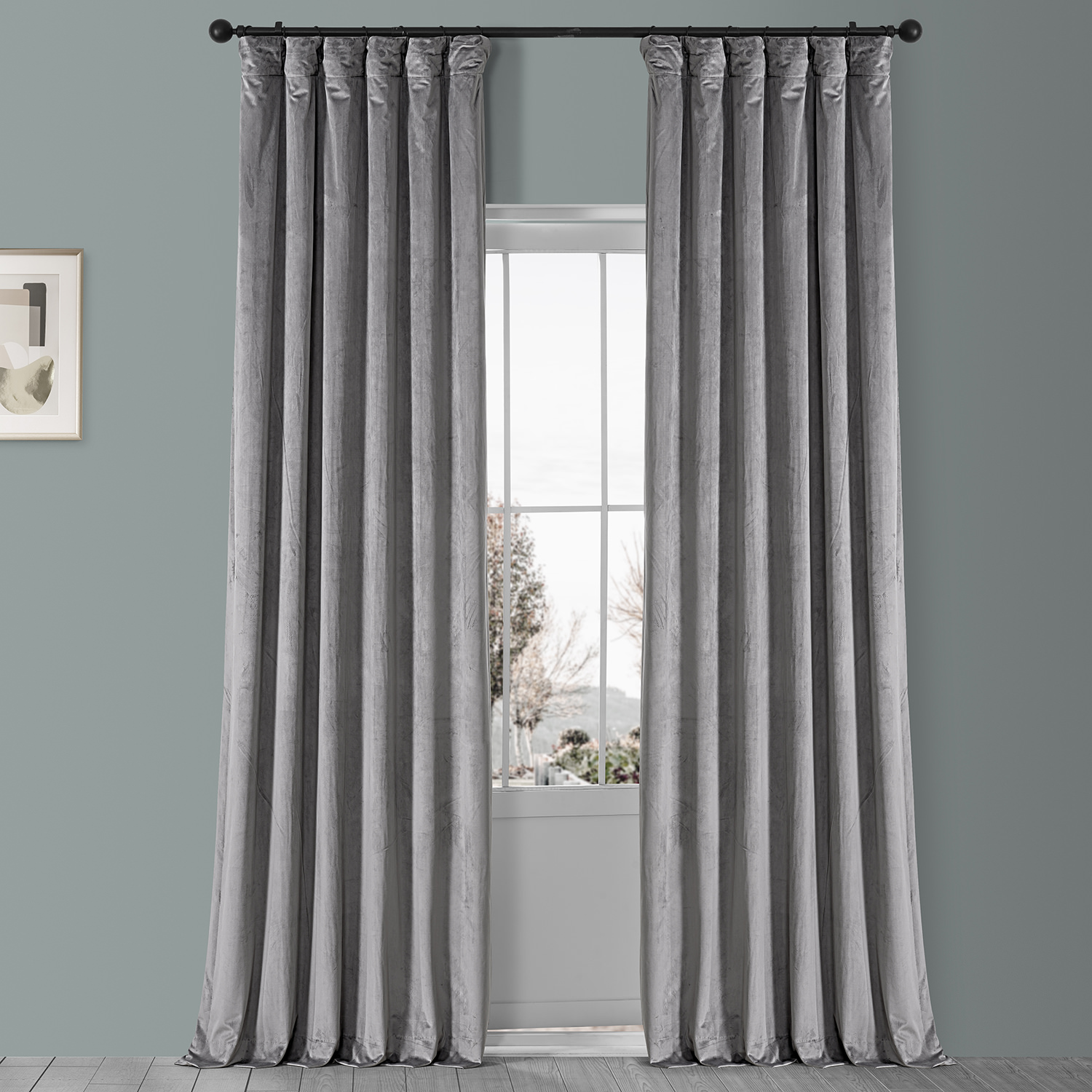 Destiny Grey Plush Velvet Curtain