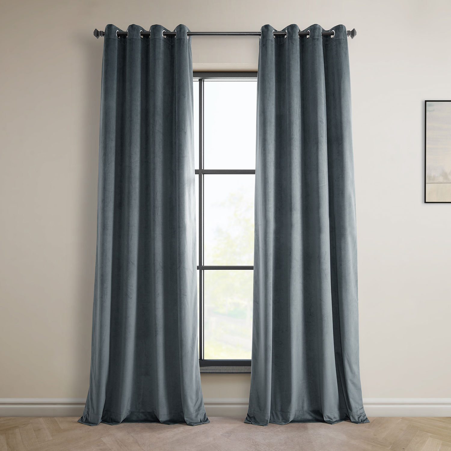 London Blue Heritage Plush Velvet Grommet Curtain