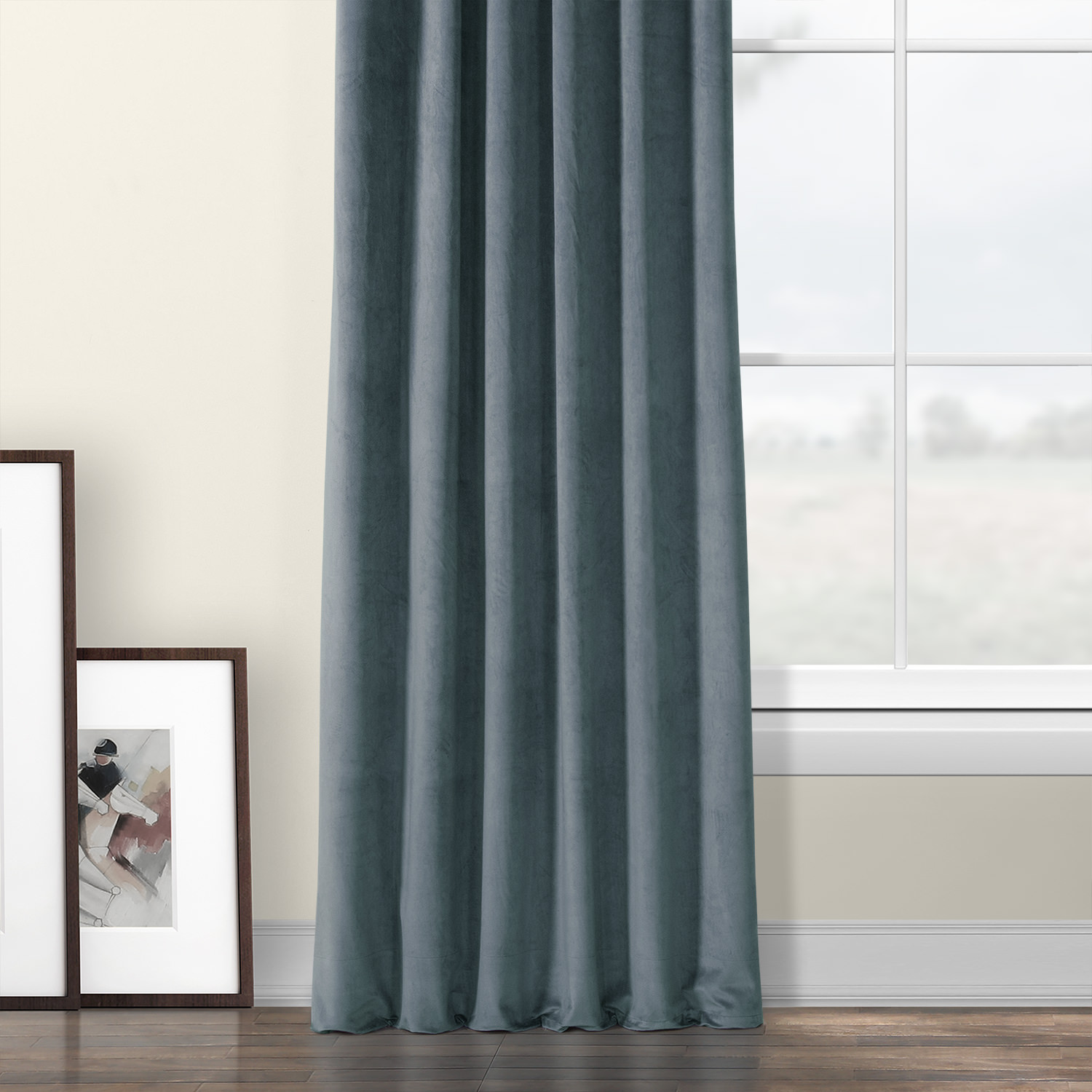 London Blue Plush Velvet Curtain