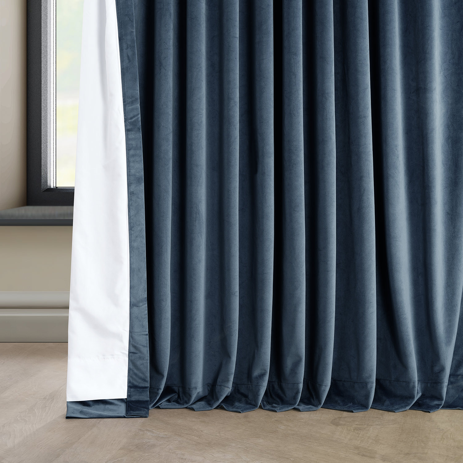 Avalon Blue Heritage Plush Velvet Extrawide Curtain