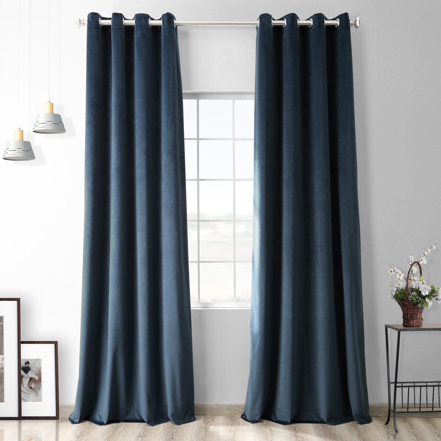 Avalon Blue Heritage Plush Velvet Grommet Curtain