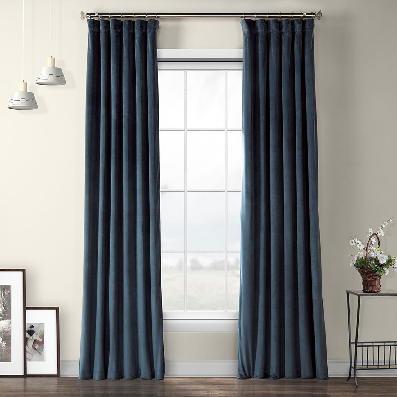 Avalon Blue Plush Velvet Curtain