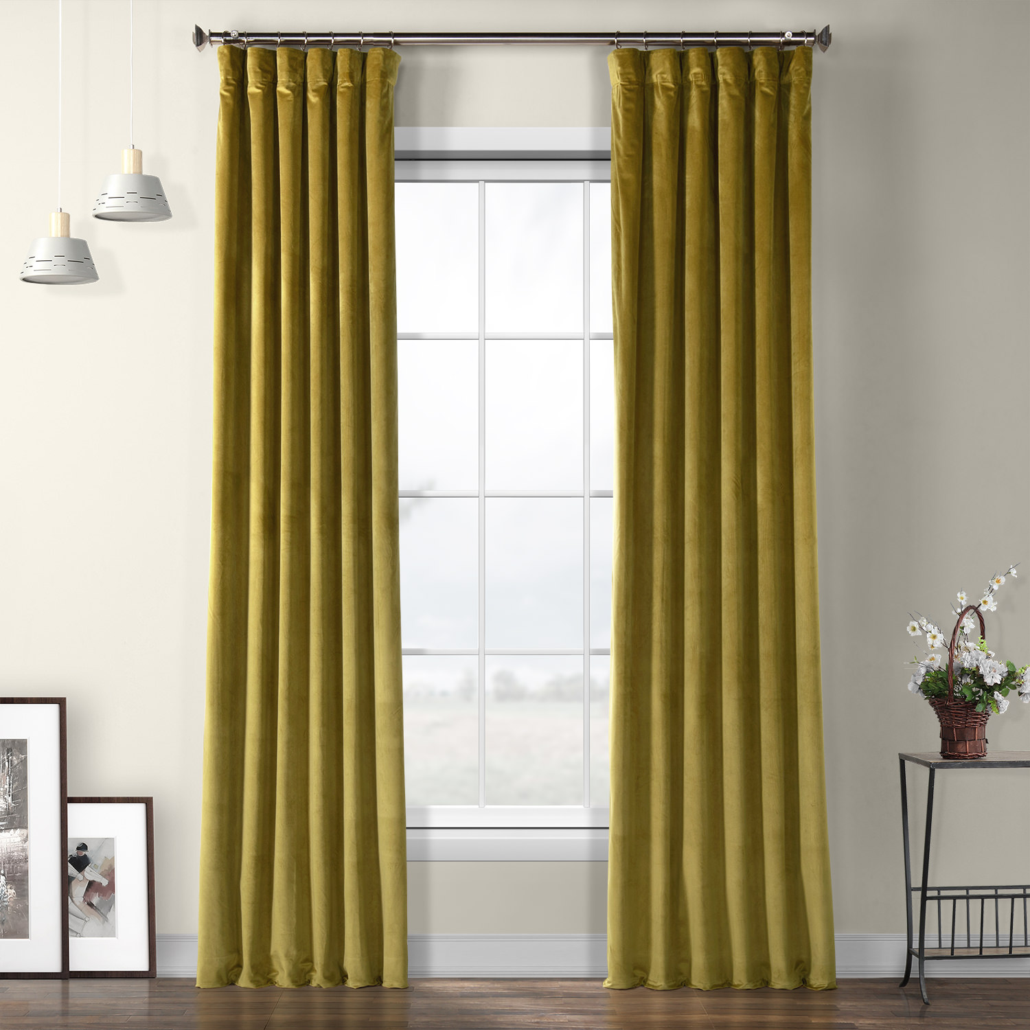 Peat Green Heritage Plush Velvet Curtain