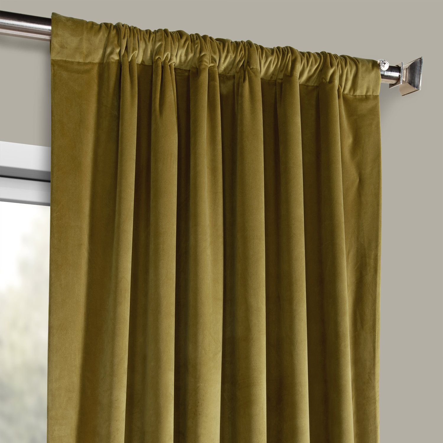 Peat Green Heritage Plush Velvet Curtain