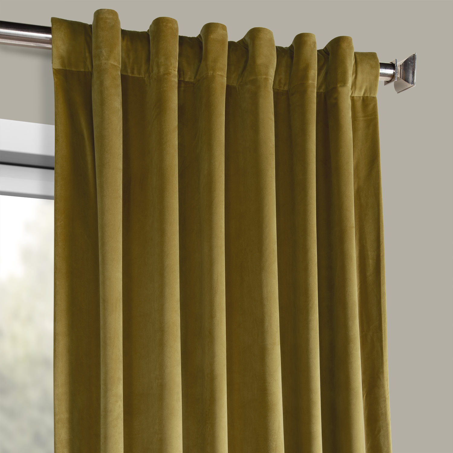 Peat Green Heritage Plush Velvet Curtain