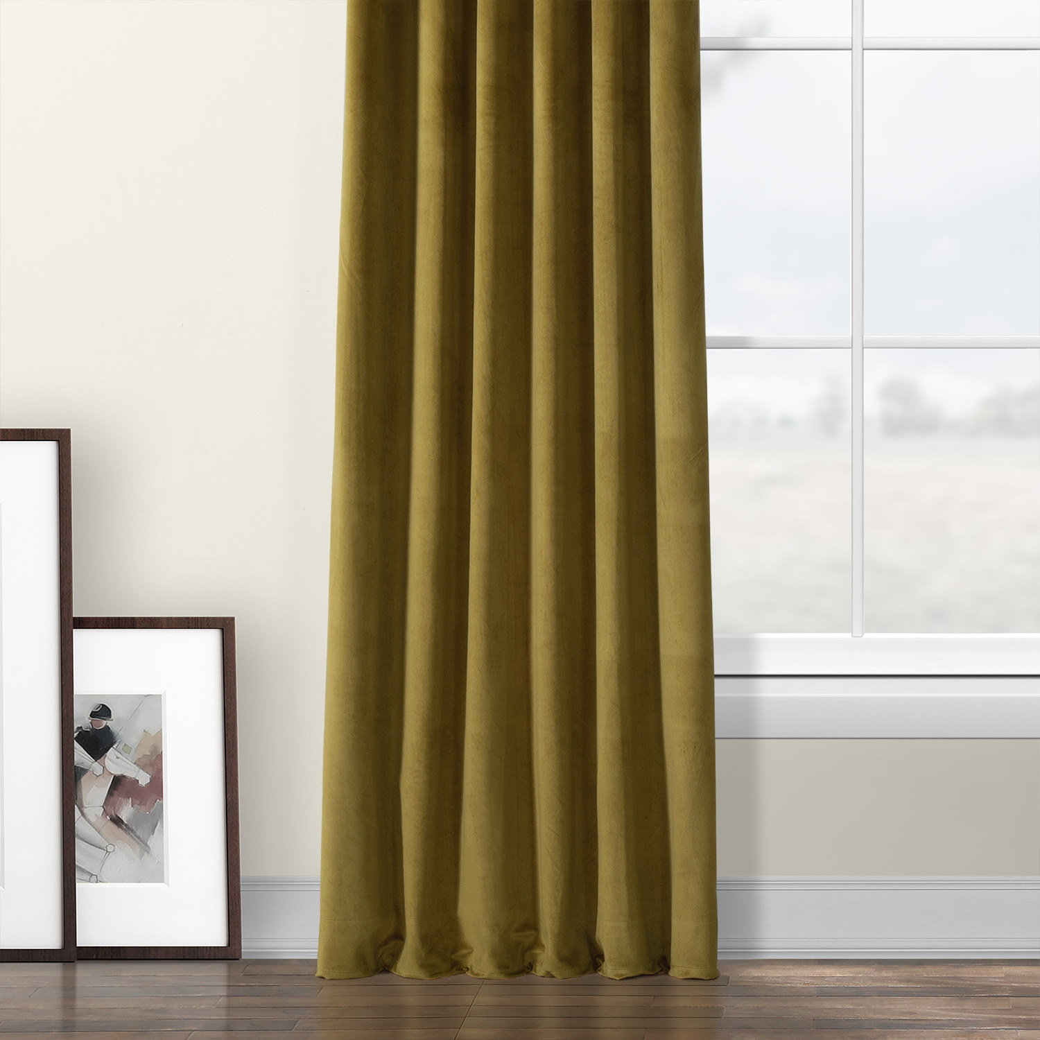 Peat Green Heritage Plush Velvet Curtain