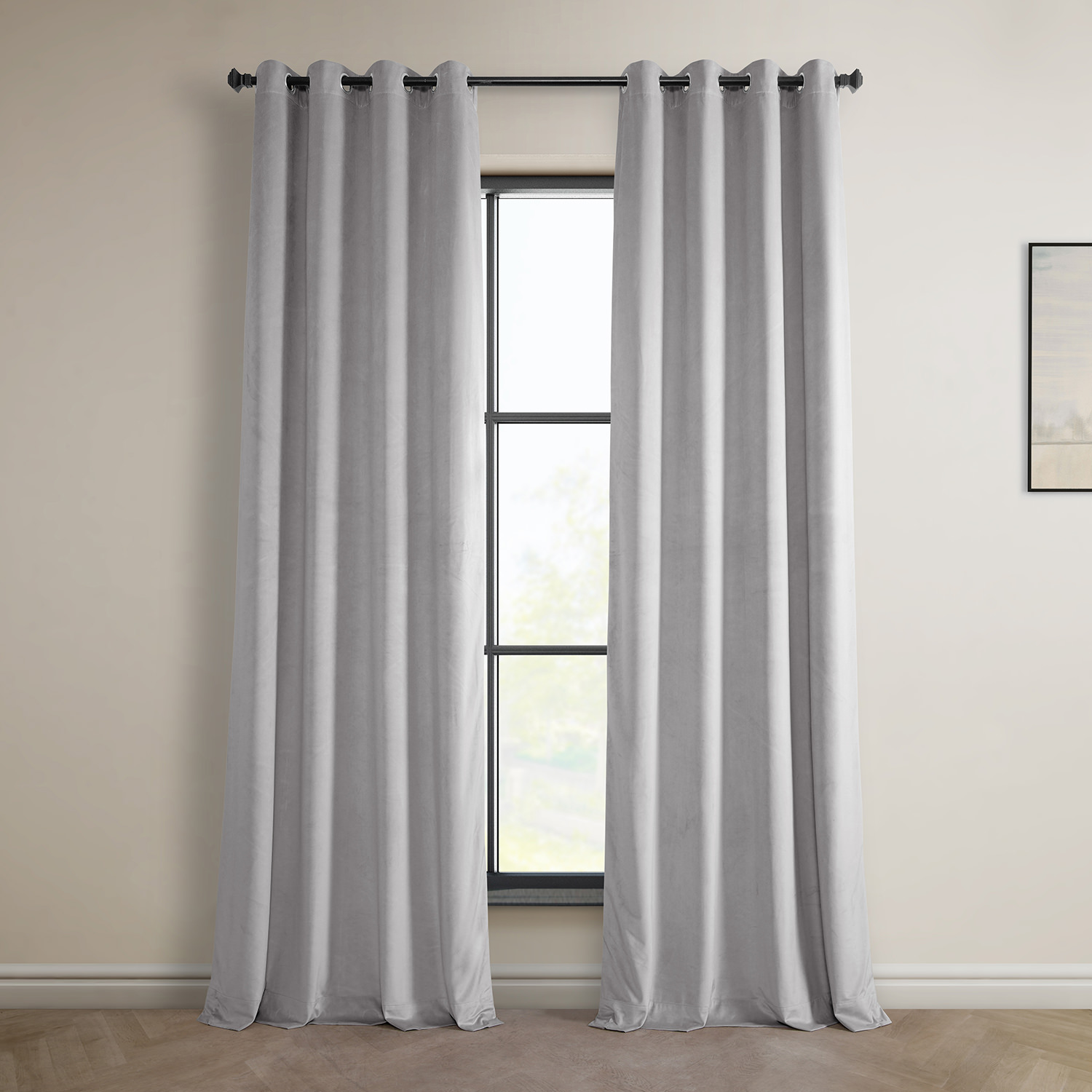 City Grey Heritage Plush Velvet Grommet Curtain