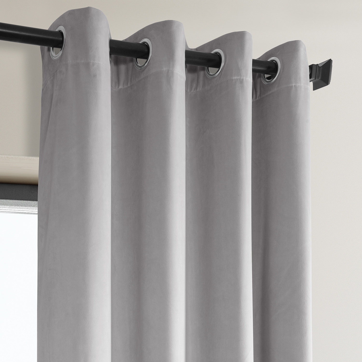 City Grey Heritage Plush Velvet Grommet Curtain