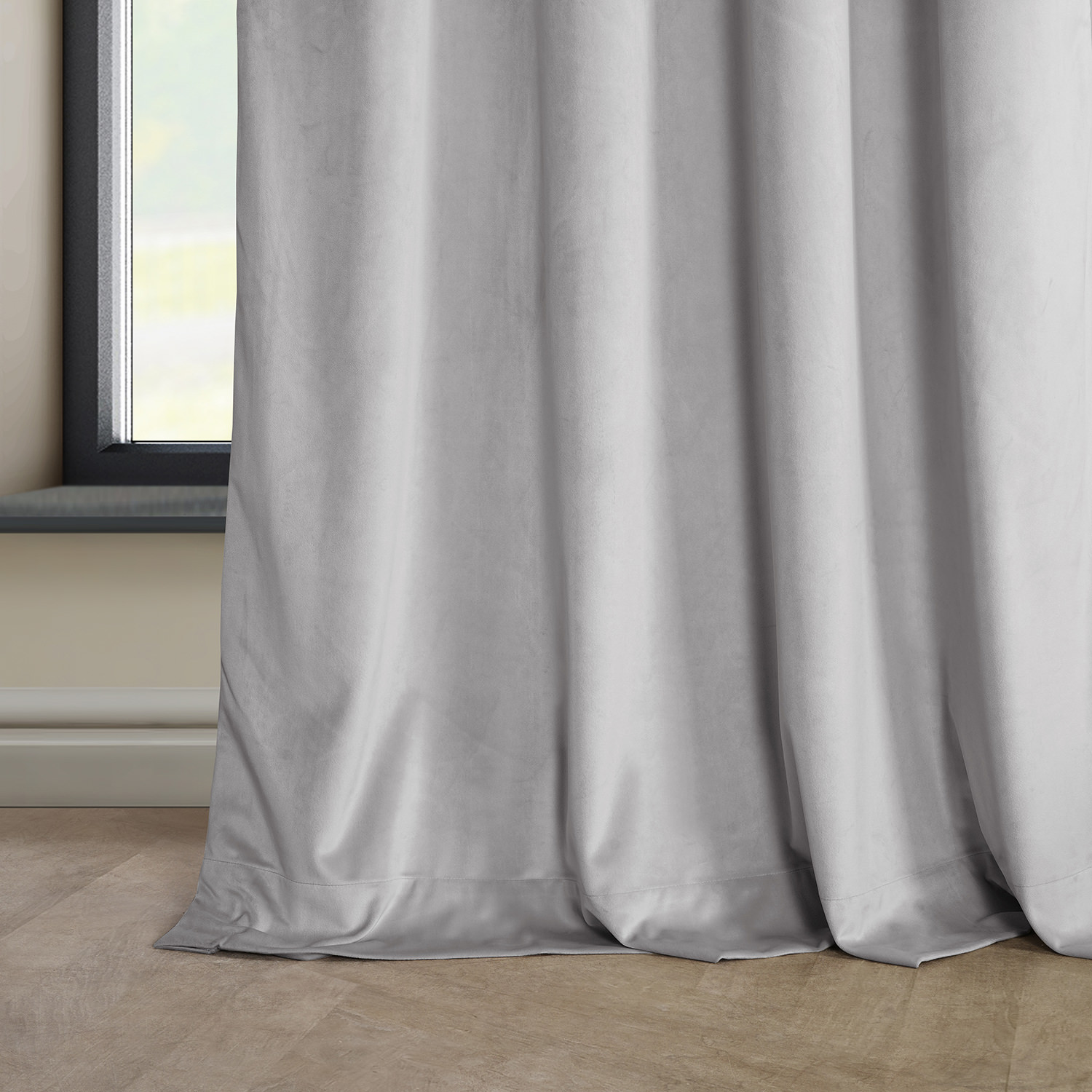 City Grey Heritage Plush Velvet Grommet Curtain