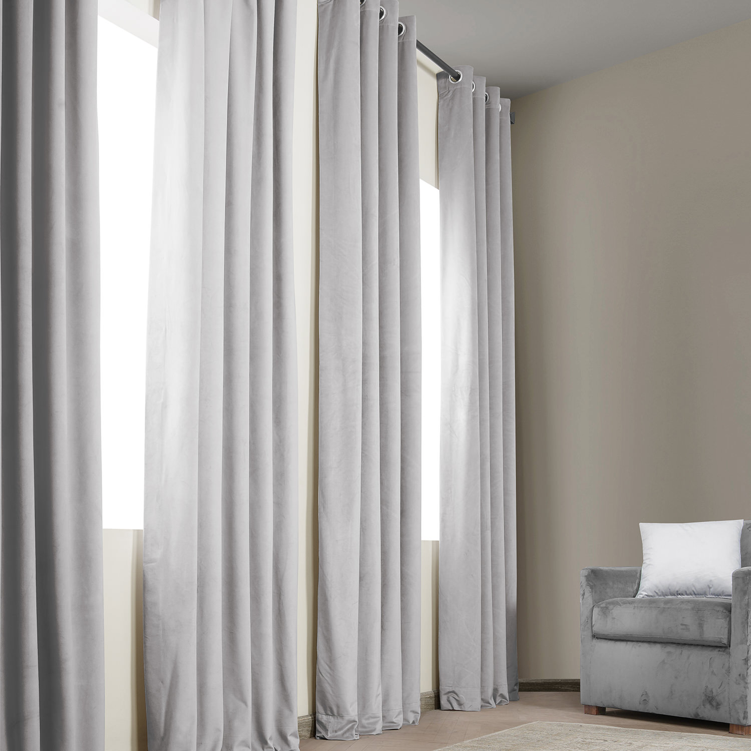 City Grey Heritage Plush Velvet Grommet Curtain