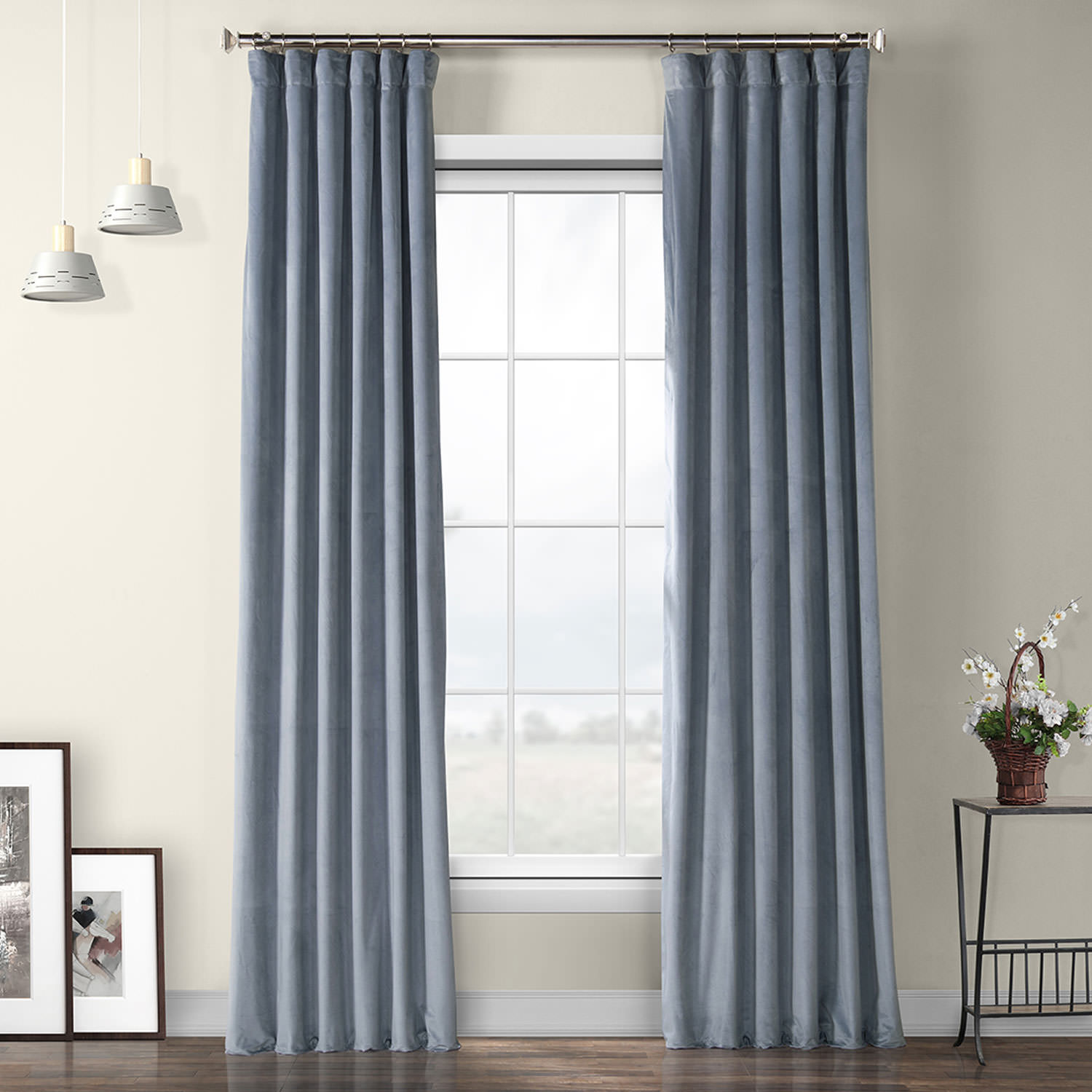 Denmark Blue Heritage Plush Velvet Curtain