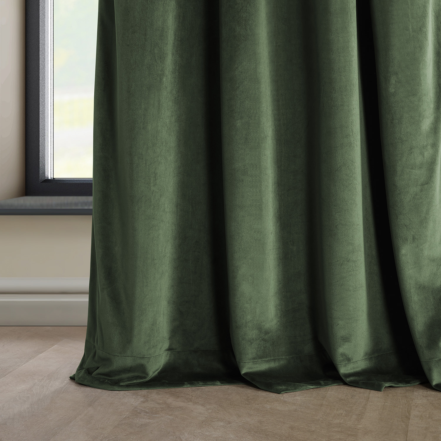 Eden Green Heritage Plush Velvet Grommet Curtain