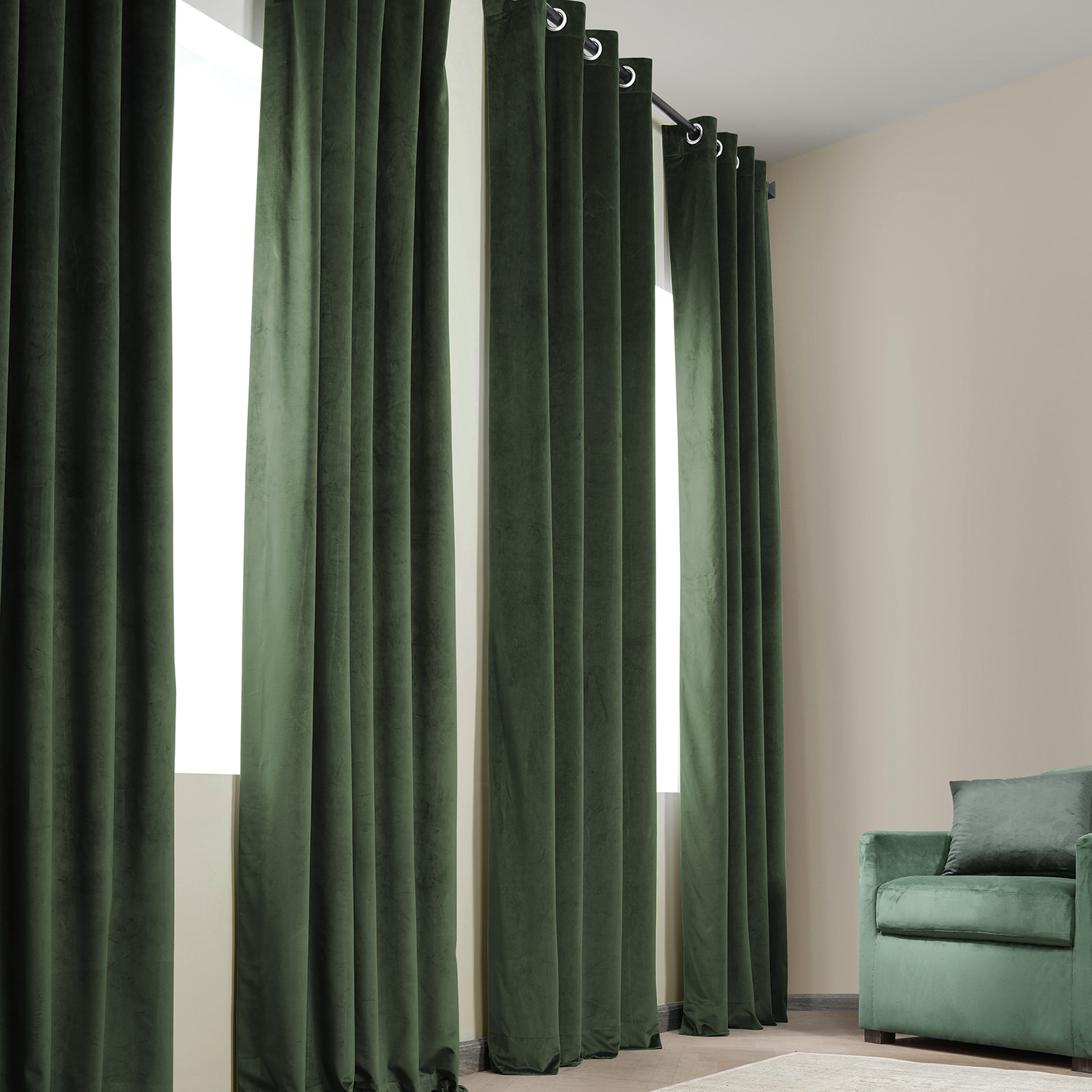 Eden Green Heritage Plush Velvet Grommet Curtain