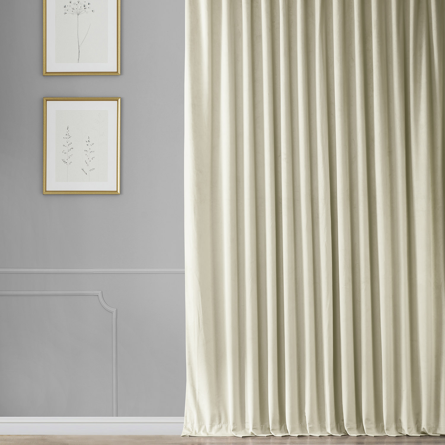 Au Lait Creme Heritage Plush Velvet Extrawide Curtain