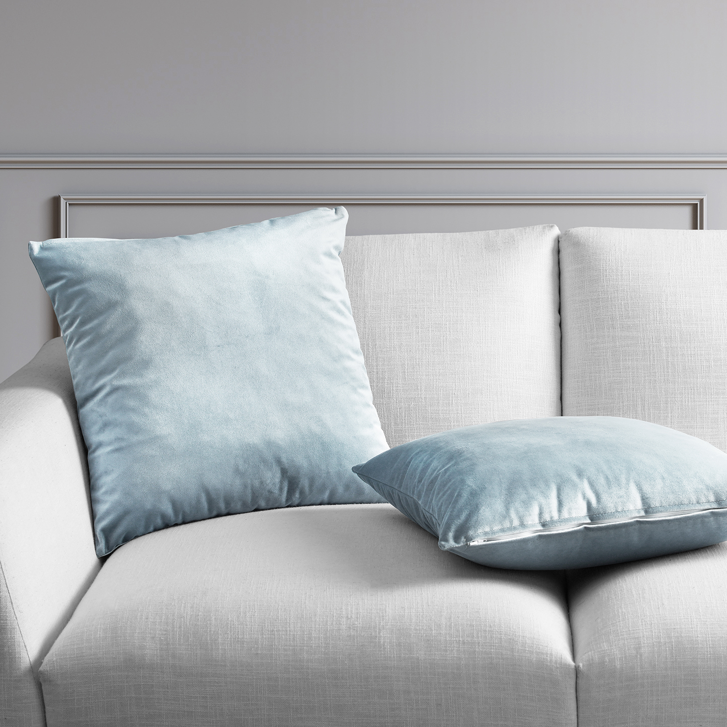 Aquarius Blue Heritage Plush Velvet Cushion Cover - Pair