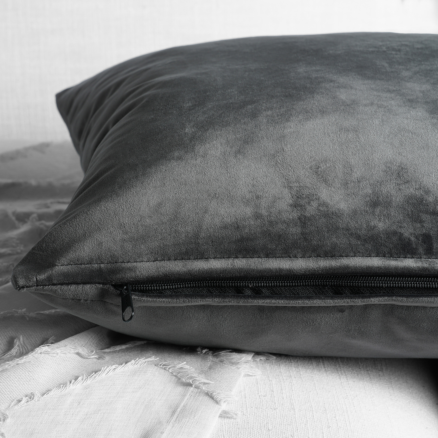 Pepper Grey Heritage Plush Velvet Cushion Cover - Pair