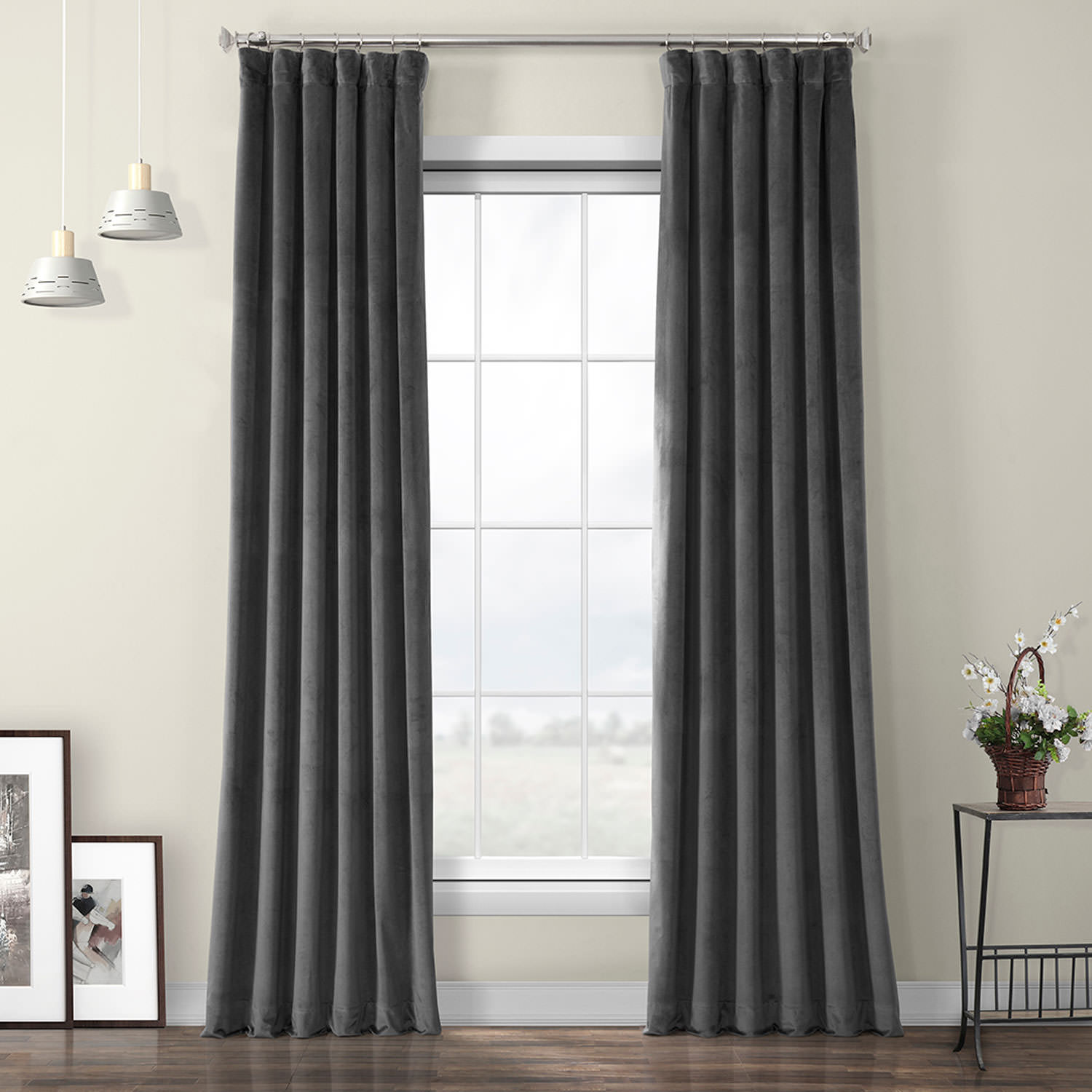 Pepper Grey Heritage Plush Velvet Curtain