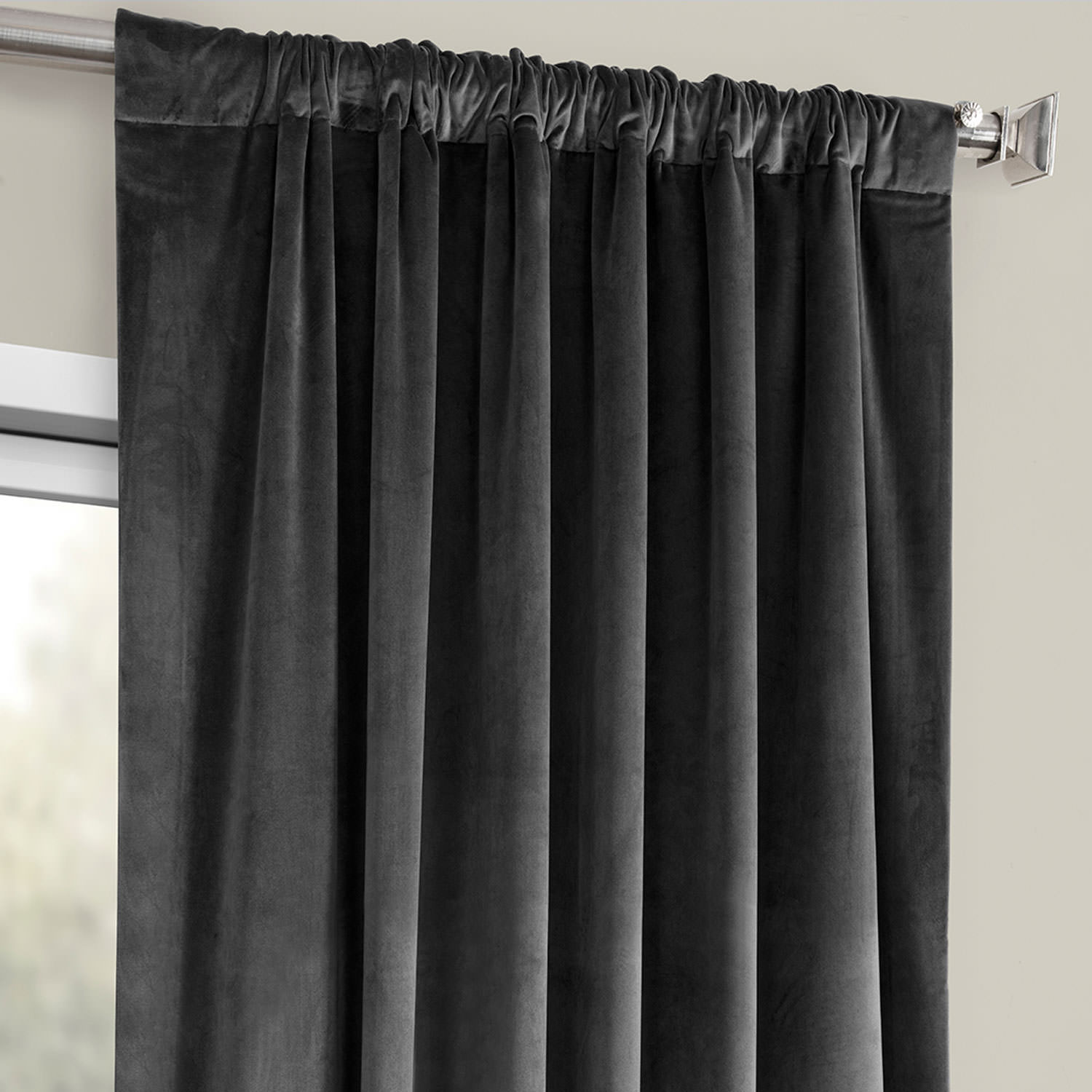 Pepper Grey Heritage Plush Velvet Curtain