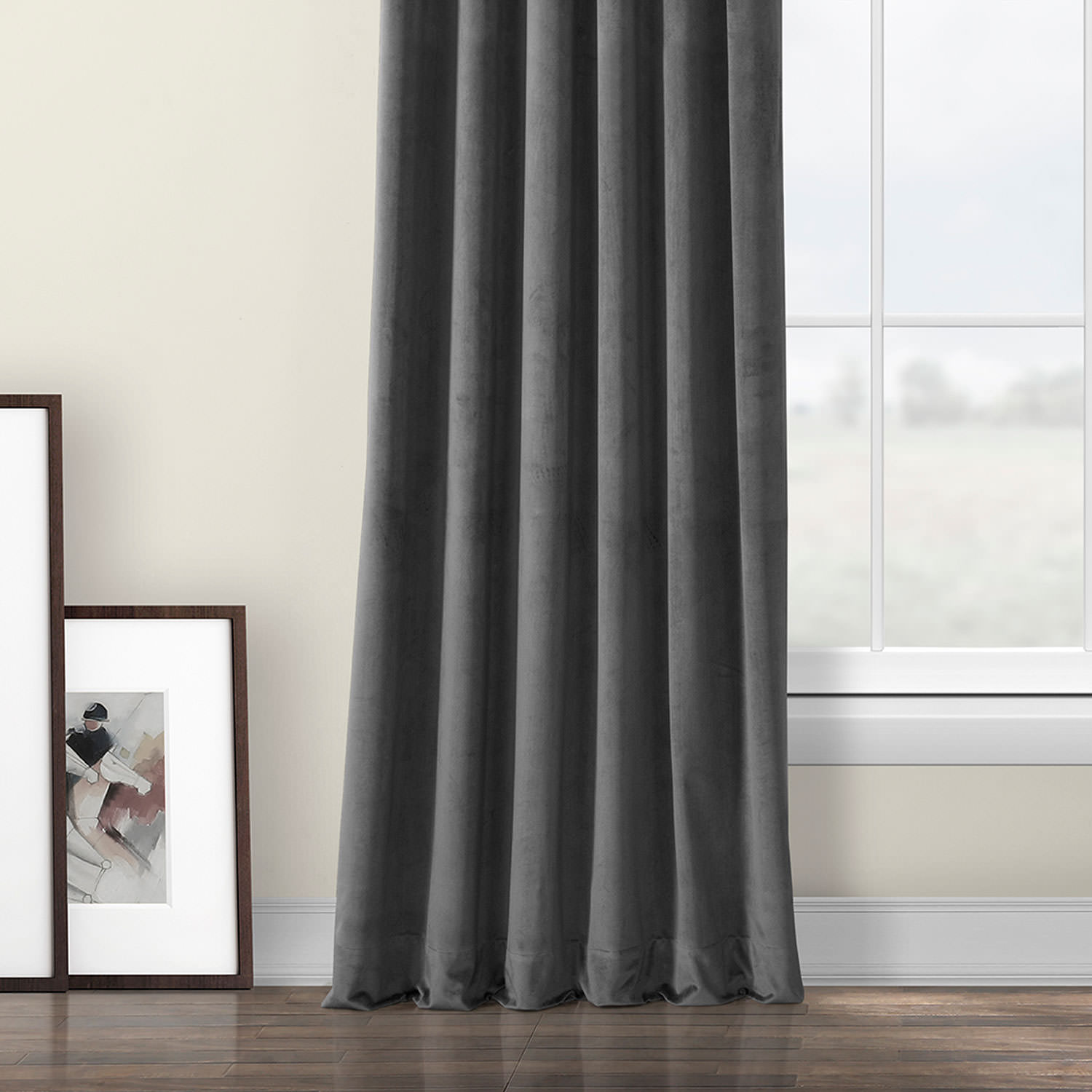 Pepper Grey Heritage Plush Velvet Curtain