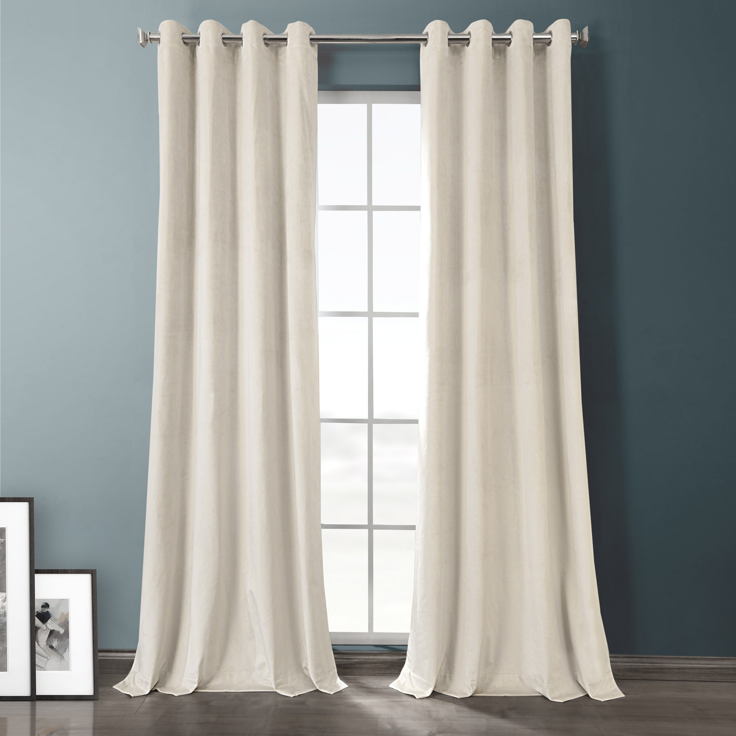 Sandalwood Beige Plush Velvet Hotel Blackout Grommet Curtain