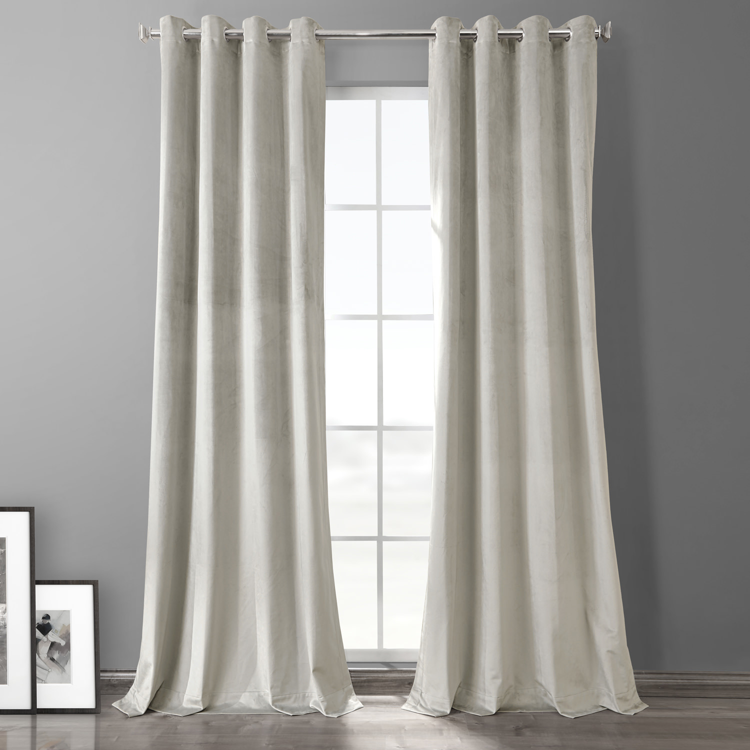 Silvery Taupe Plush Velvet Hotel Blackout Grommet Curtain