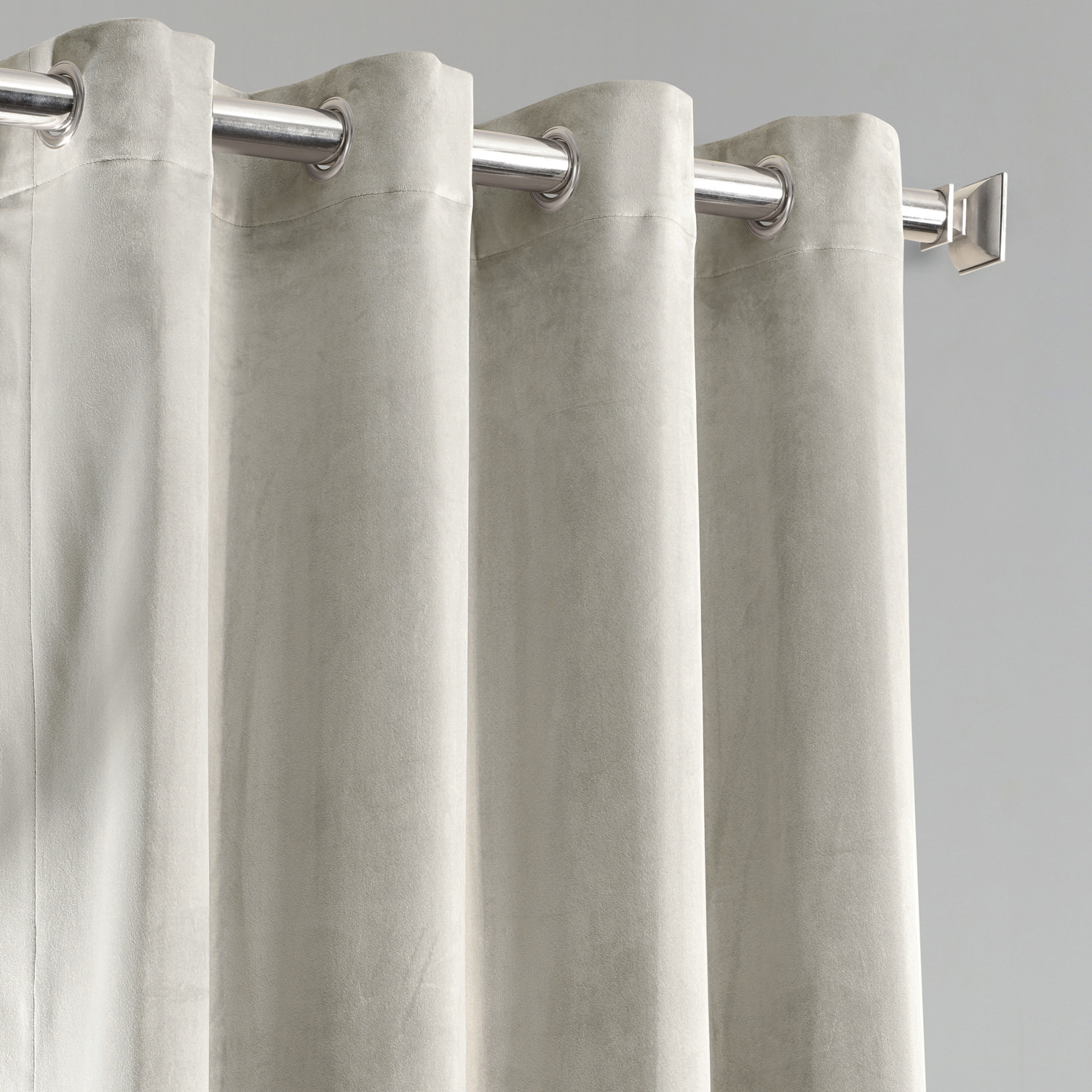 Silvery Taupe Plush Velvet Hotel Blackout Grommet Curtain