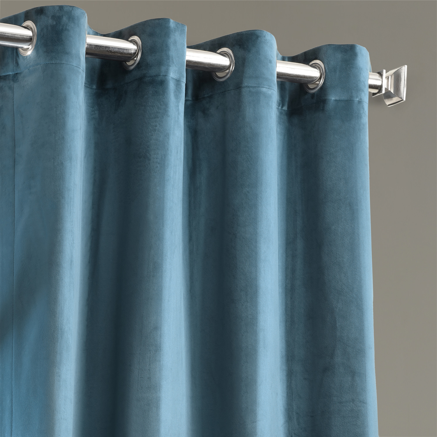 Caspian Blue Plush Velvet Hotel Blackout Grommet Curtain