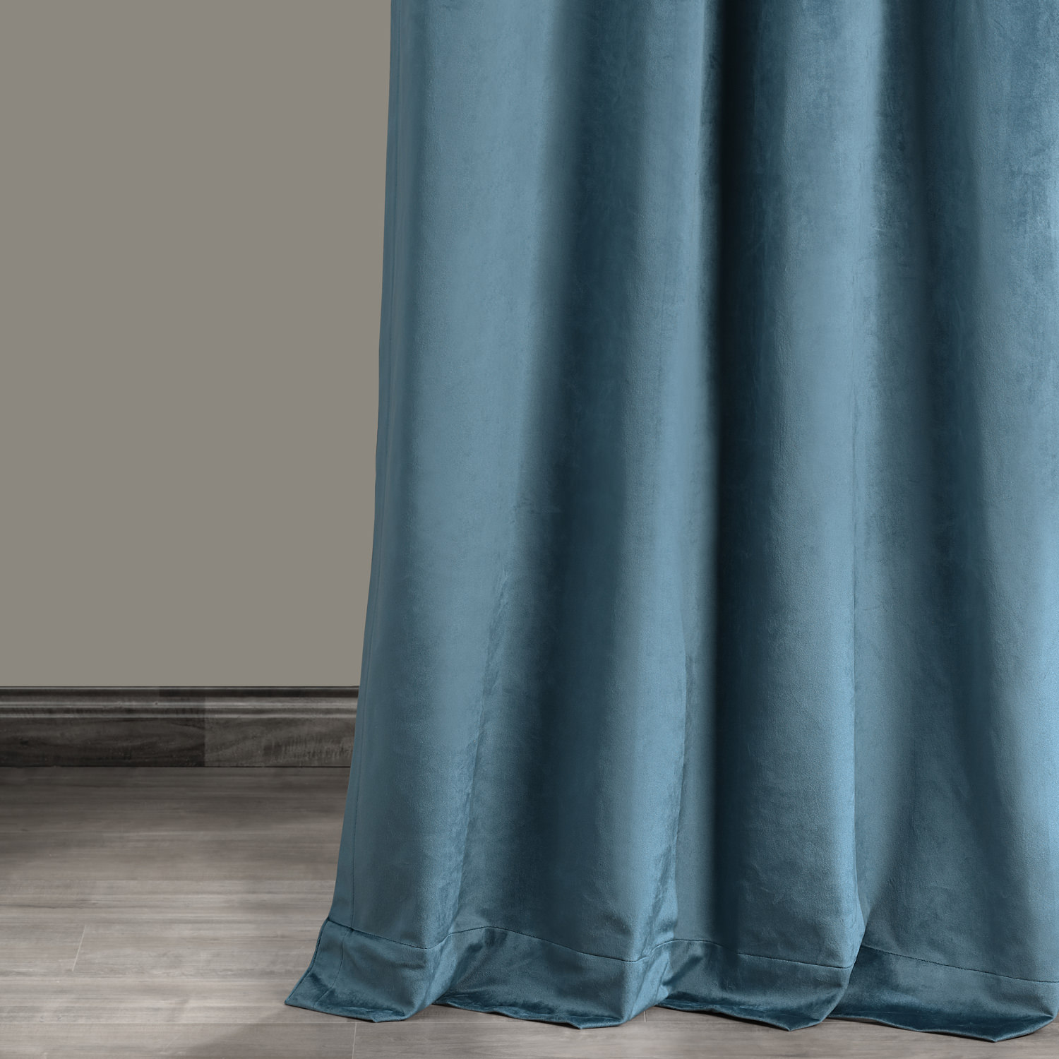 Caspian Blue Plush Velvet Hotel Blackout Grommet Curtain