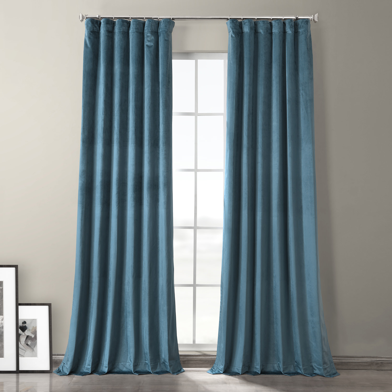 Caspian Blue Plush Velvet Hotel Blackout Curtain