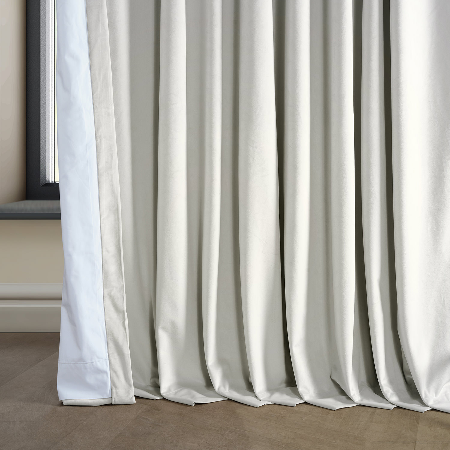 Signature Misty White Plush Velvet Extrawide Hotel Blackout Curtain