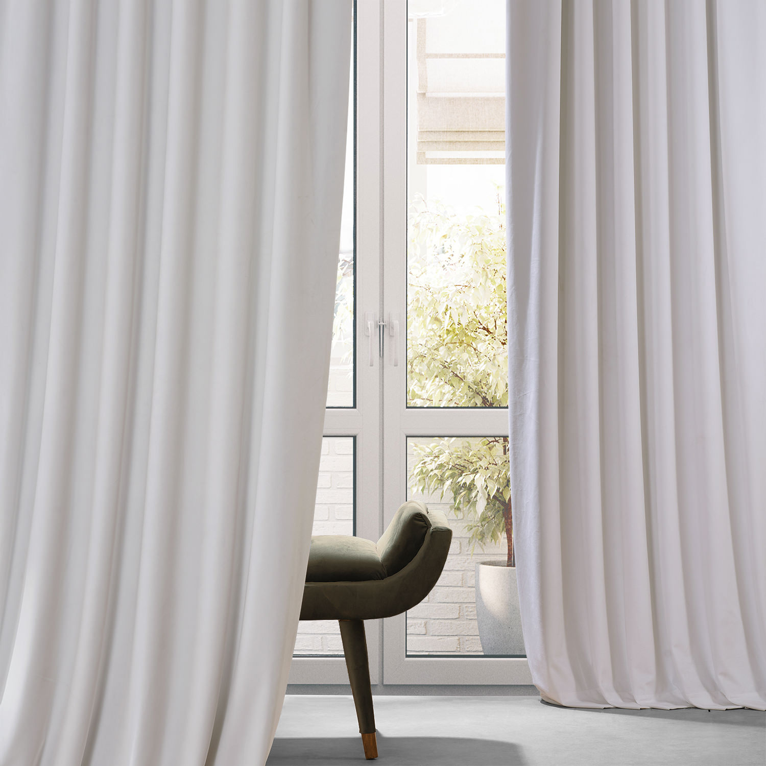 Signature Misty White Plush Velvet Hotel Blackout Curtain