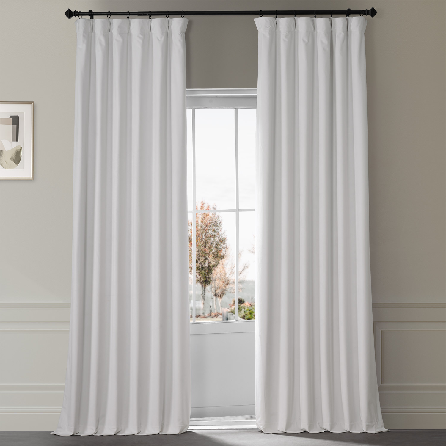 Signature Misty White Plush Velvet Hotel Blackout Curtain