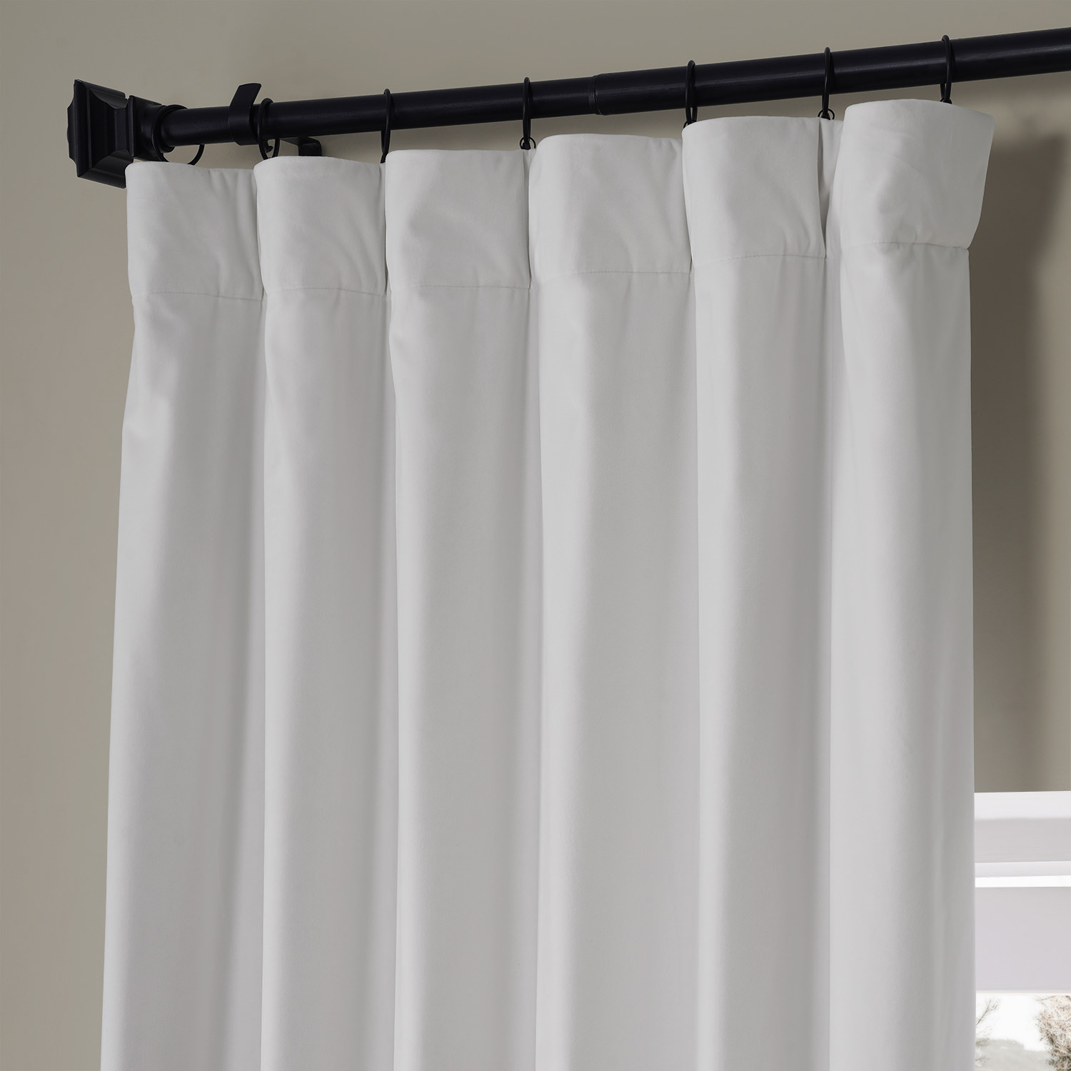 Signature Misty White Plush Velvet Hotel Blackout Curtain