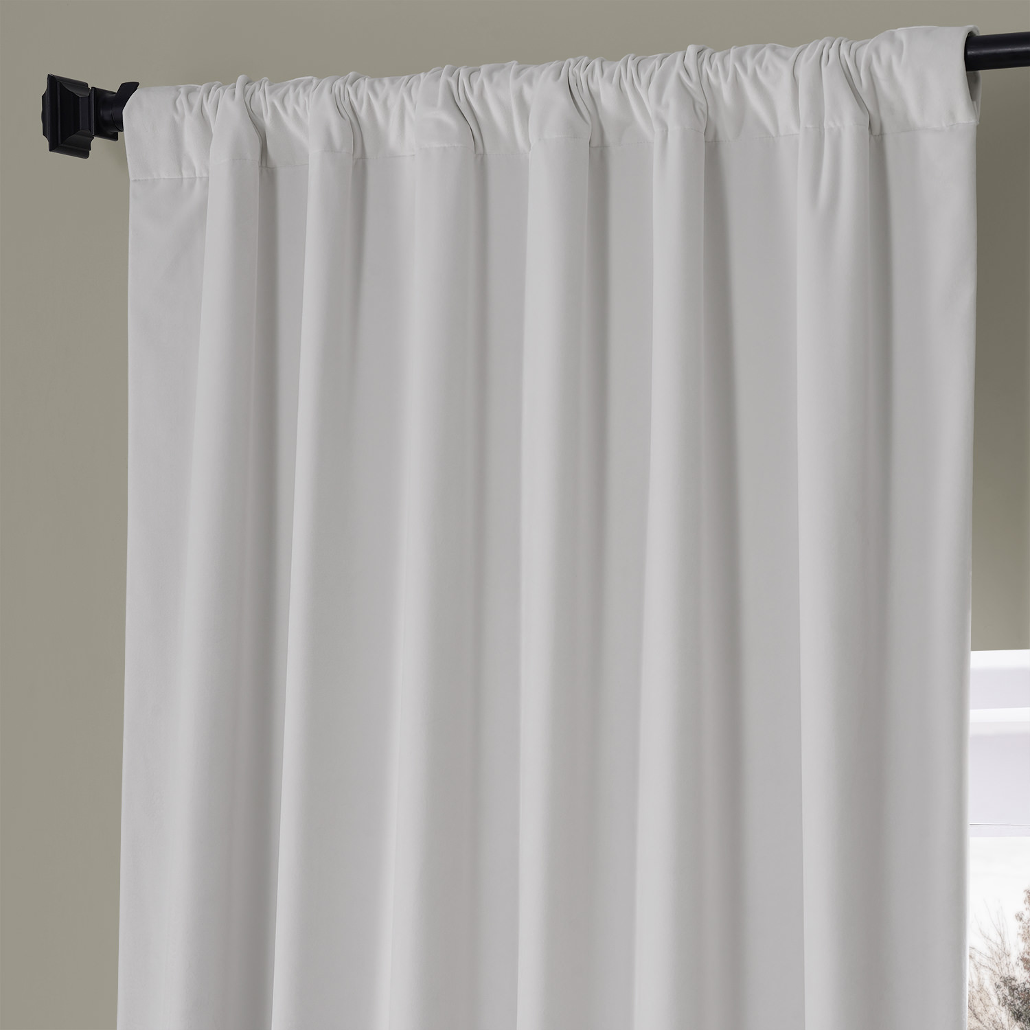 Signature Misty White Plush Velvet Hotel Blackout Curtain