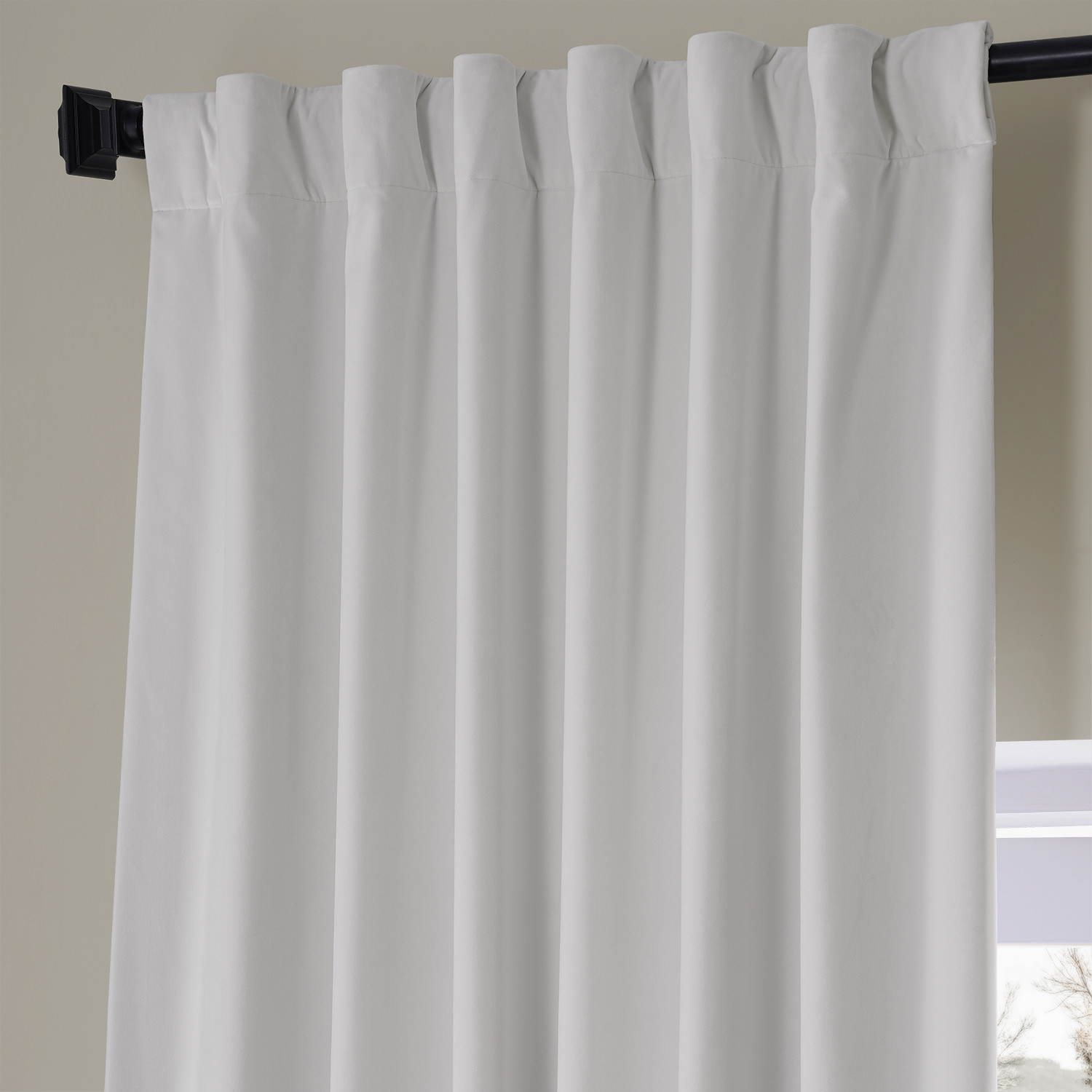 Signature Misty White Plush Velvet Hotel Blackout Curtain