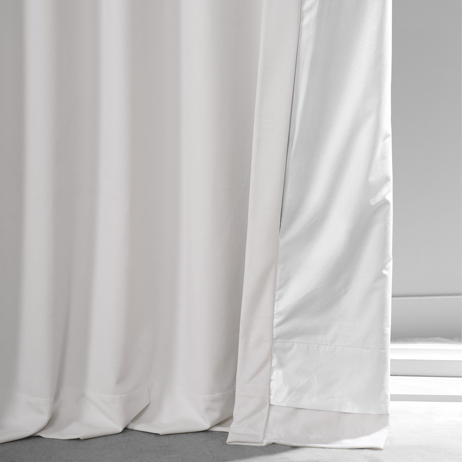 Signature Misty White Plush Velvet Hotel Blackout Curtain