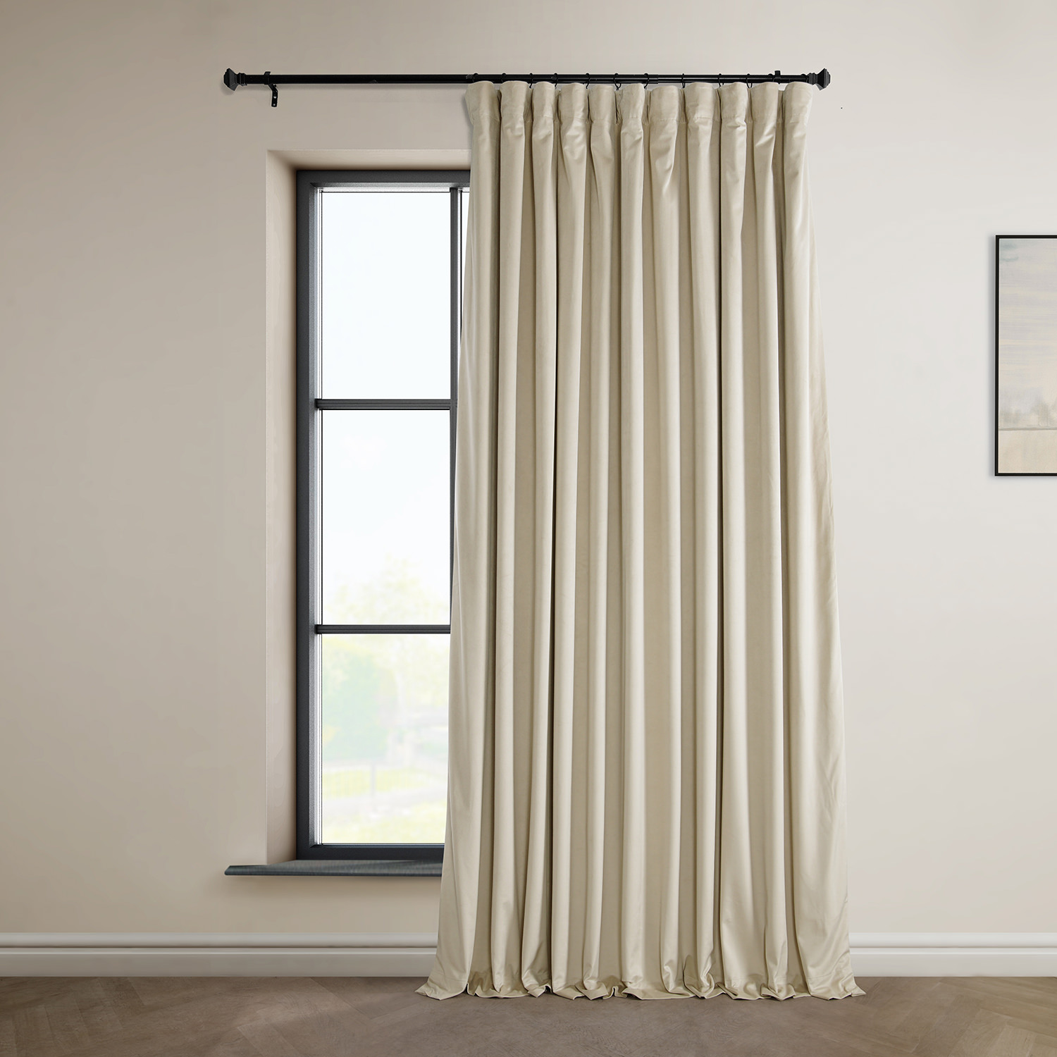 Signature Angora Beige Plush Velvet Extrawide Hotel Blackout Curtain