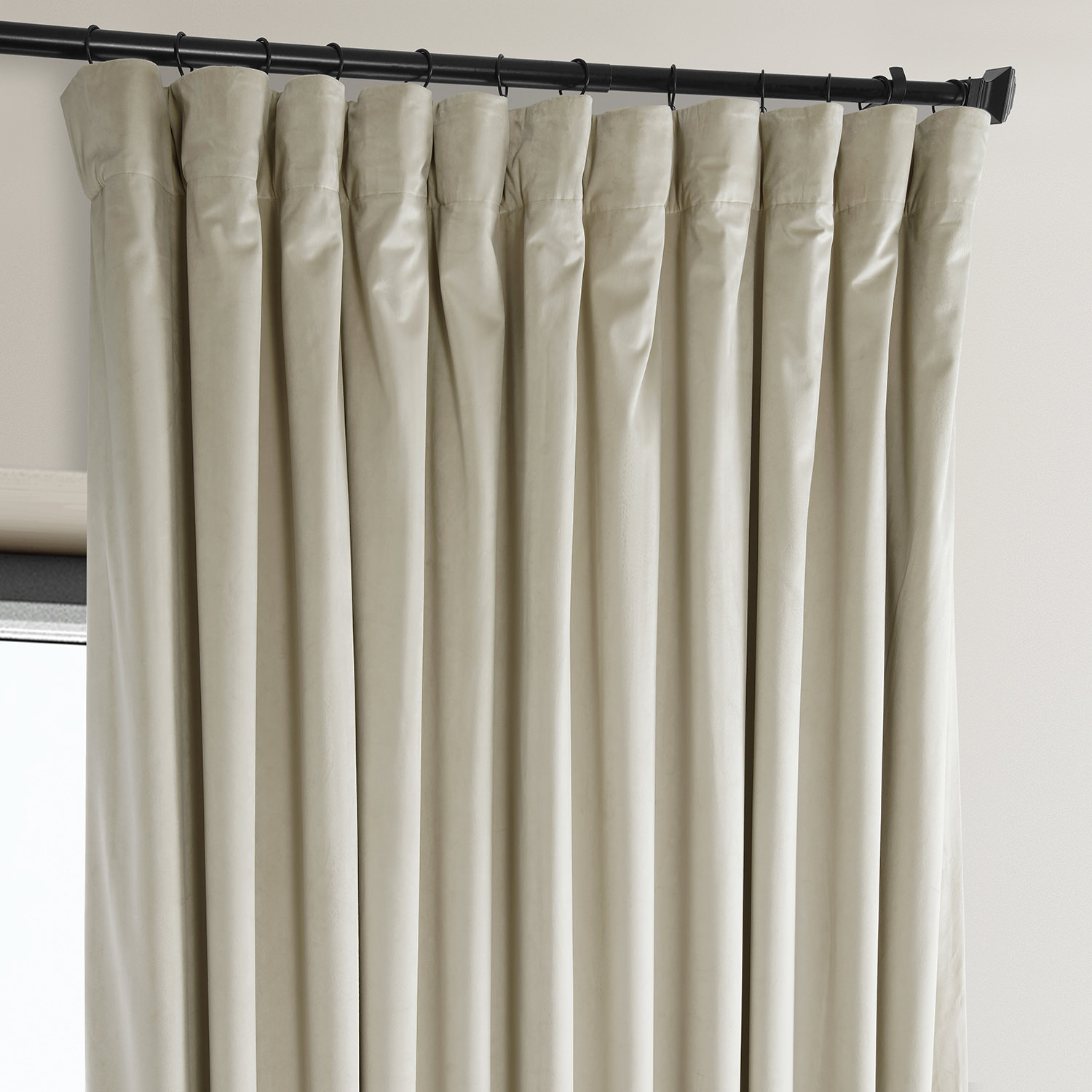 Signature Angora Beige Plush Velvet Extrawide Hotel Blackout Curtain