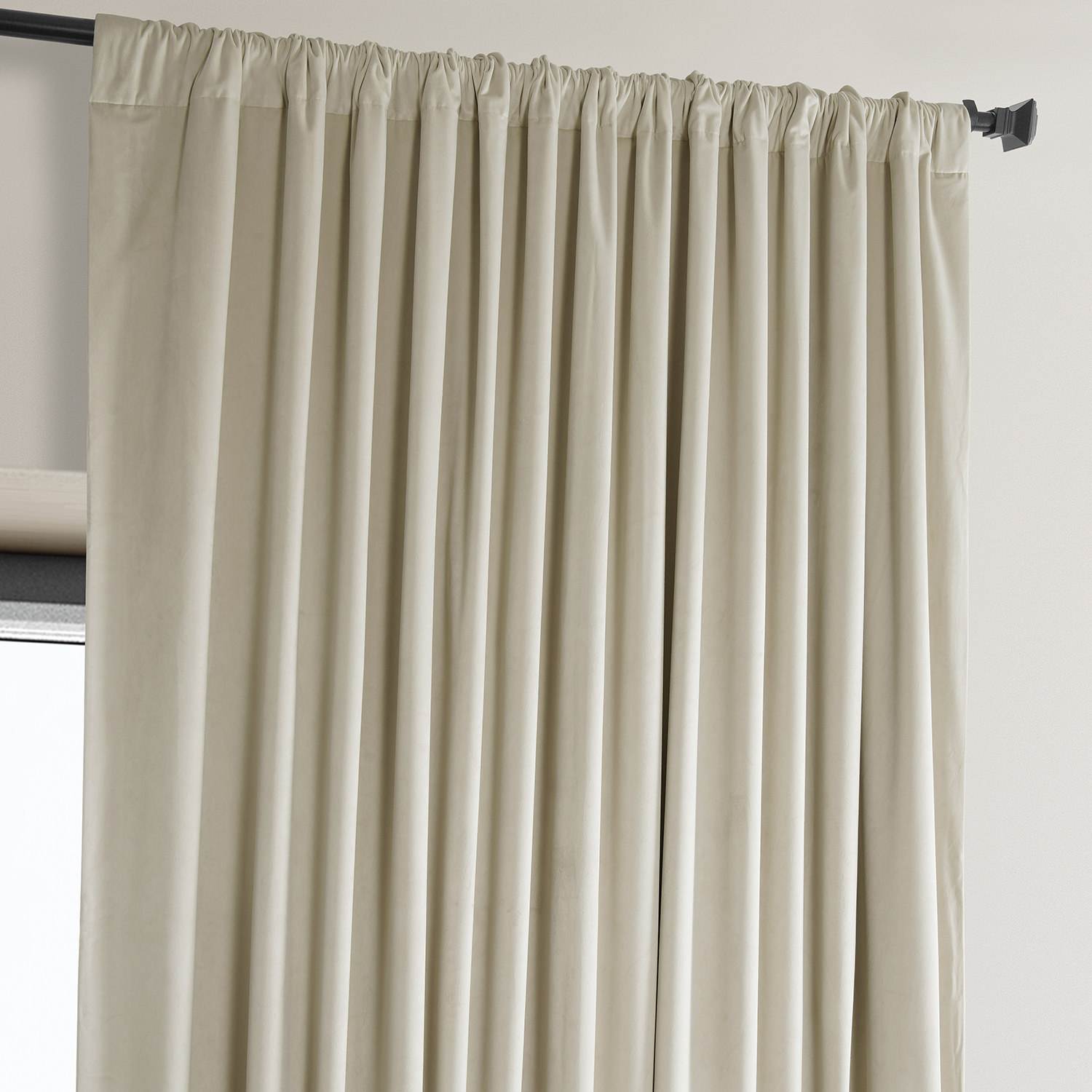 Signature Angora Beige Plush Velvet Extrawide Hotel Blackout Curtain