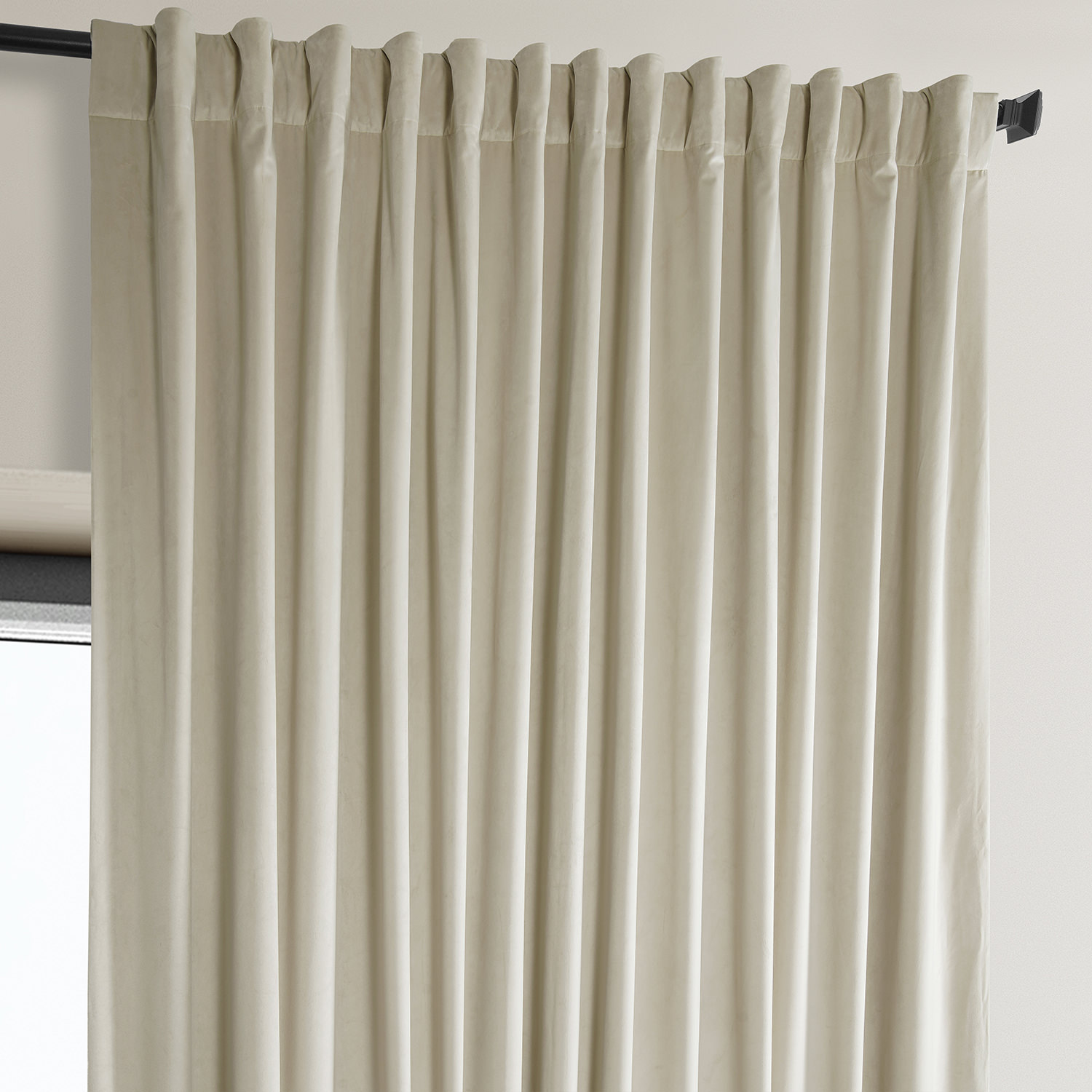 Signature Angora Beige Plush Velvet Extrawide Hotel Blackout Curtain