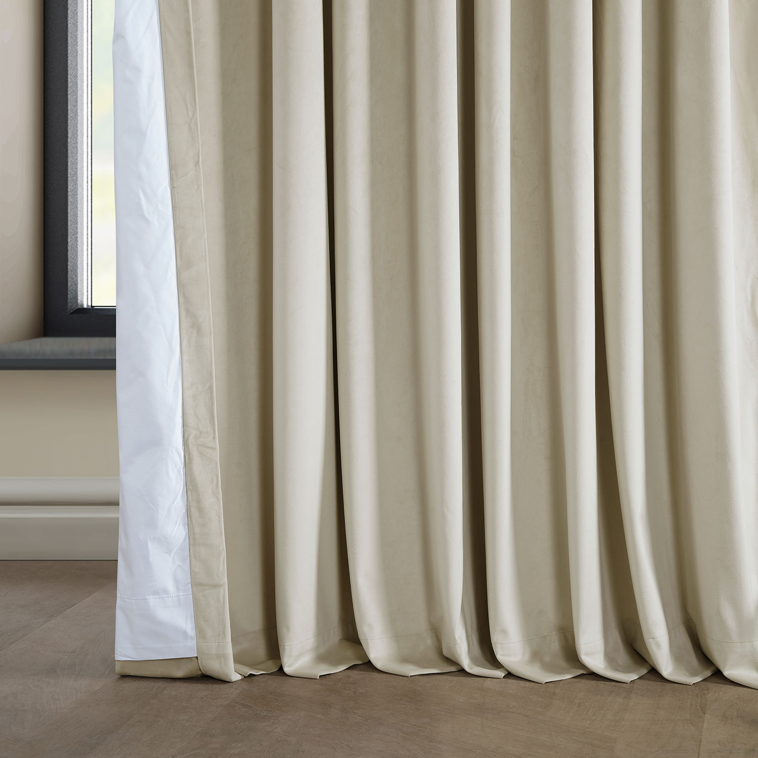 Signature Angora Beige Plush Velvet Extrawide Hotel Blackout Curtain