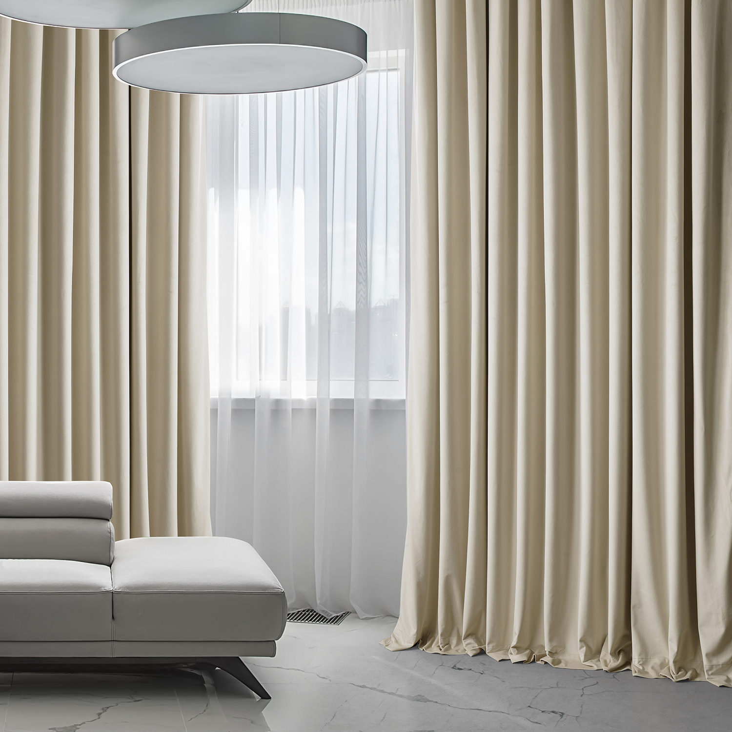 Signature Angora Beige Plush Velvet Extrawide Hotel Blackout Curtain