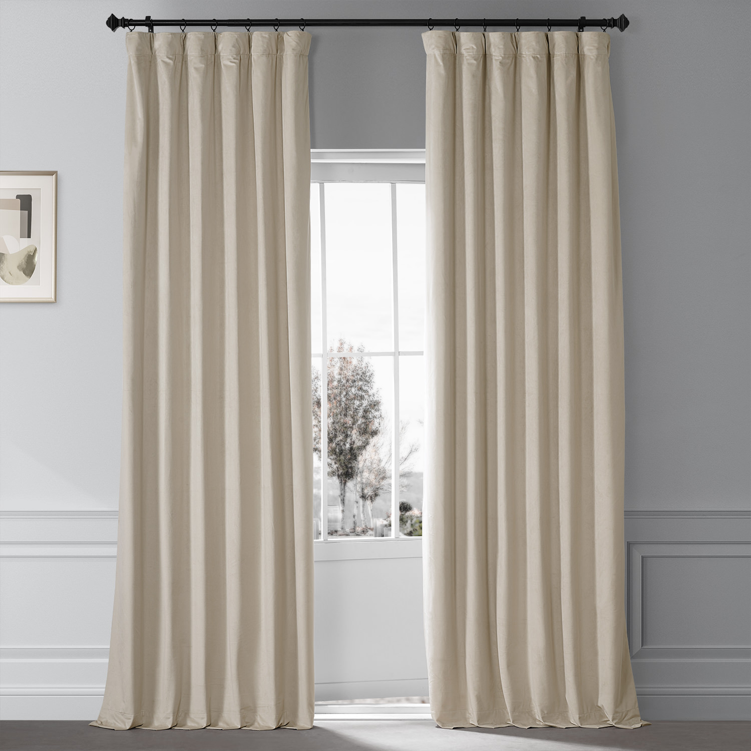 Signature Angora Beige Plush Velvet Hotel Blackout Curtain