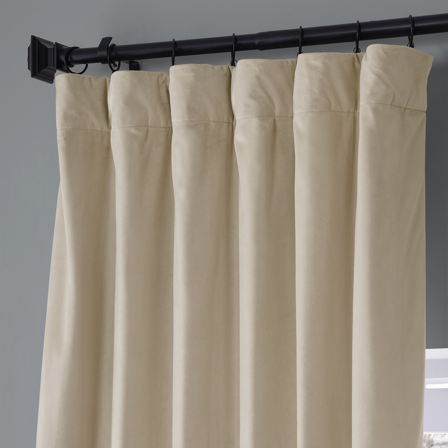 Signature Angora Beige Plush Velvet Hotel Blackout Curtain