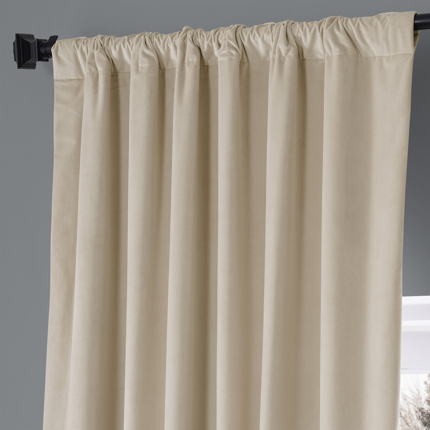 Signature Angora Beige Plush Velvet Hotel Blackout Curtain