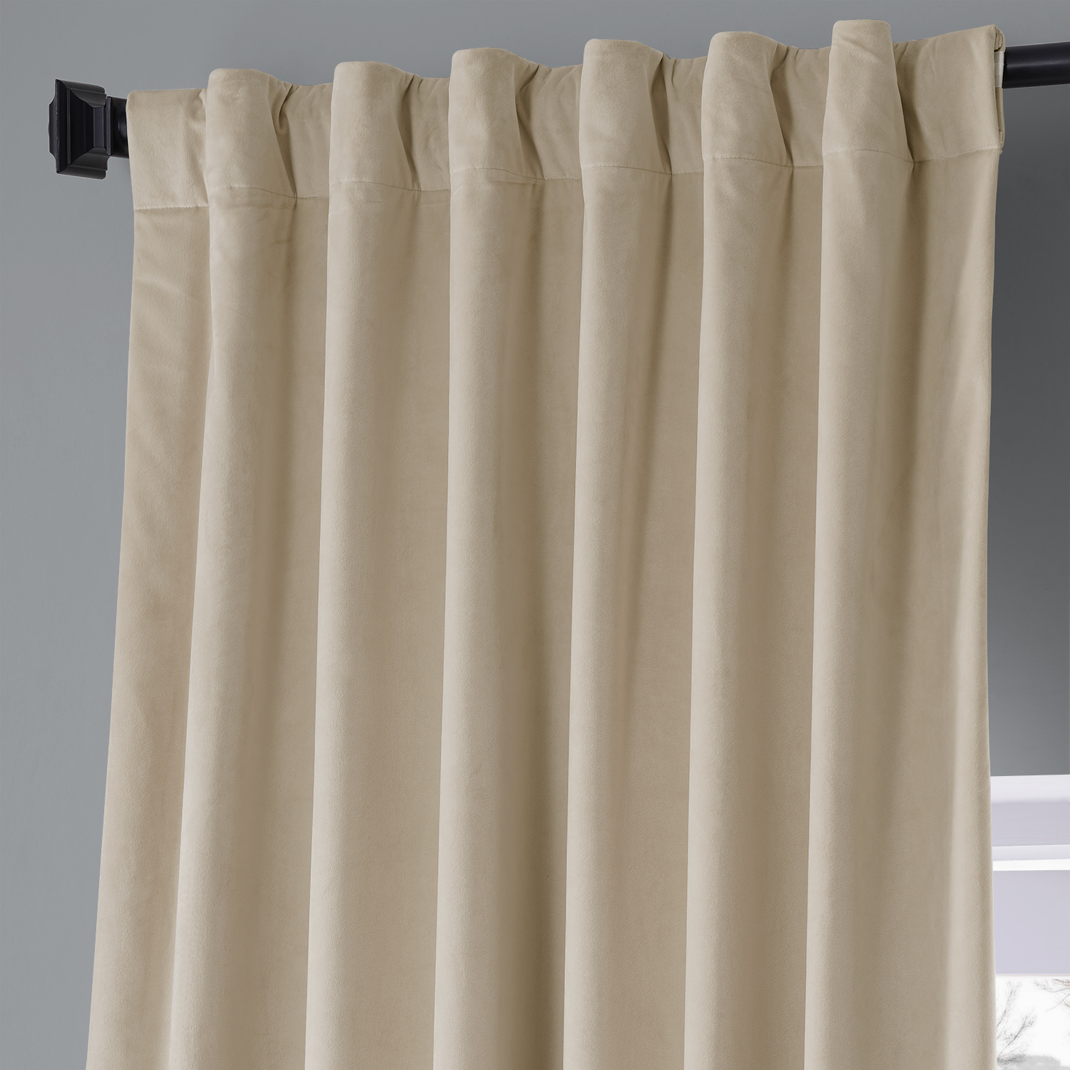 Signature Angora Beige Plush Velvet Hotel Blackout Curtain