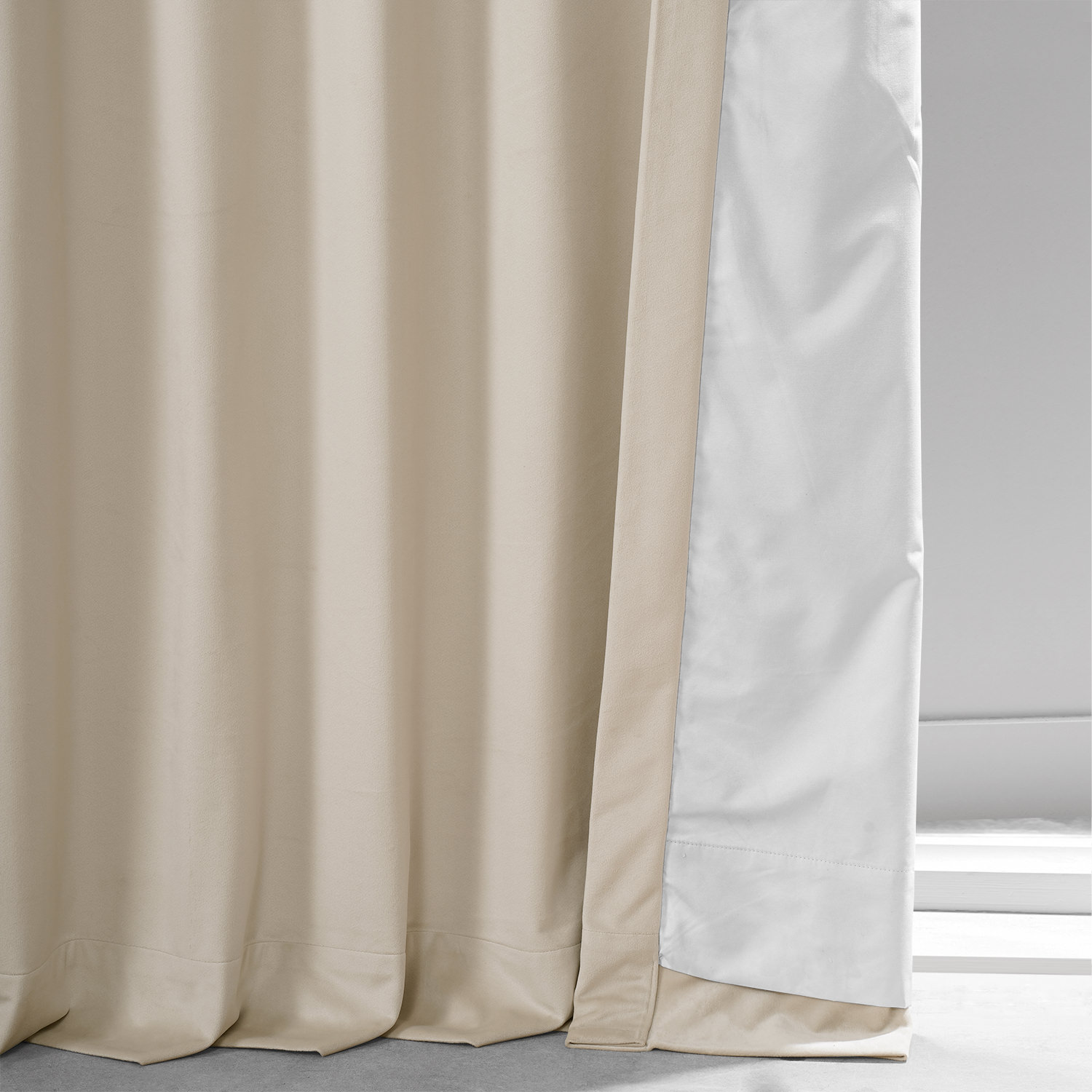 Signature Angora Beige Plush Velvet Hotel Blackout Curtain