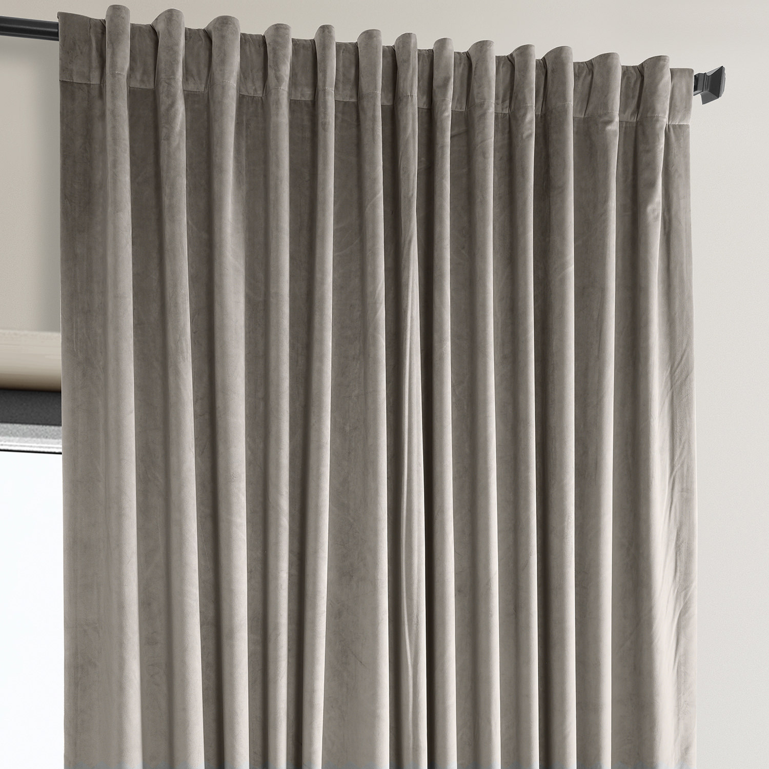 Signature Library Taupe Plush Velvet Extrawide Hotel Blackout Curtain