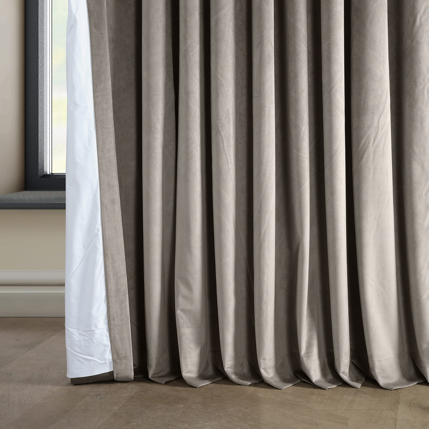 Signature Library Taupe Plush Velvet Extrawide Hotel Blackout Curtain